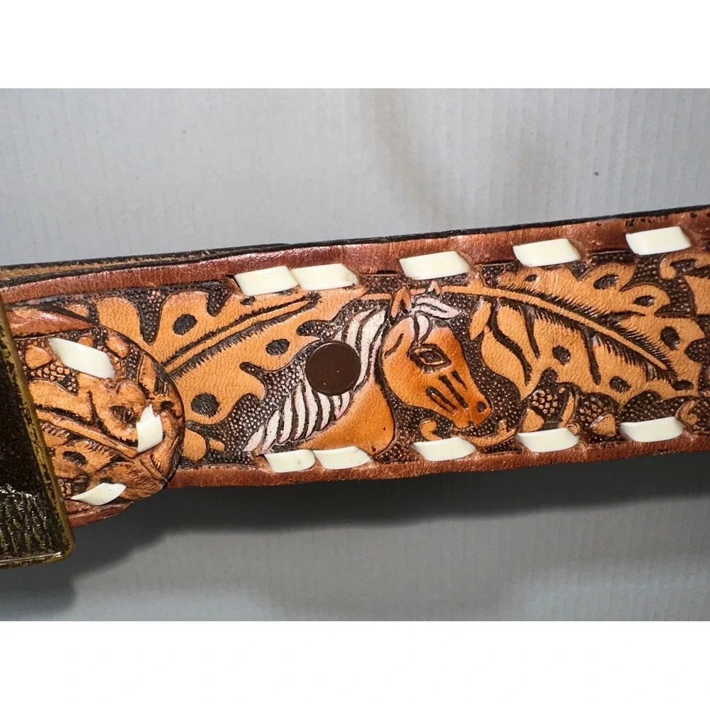 Vintage Caldwell Browning Philmont Scout Ranch Tooled Leather Belt Brown Size 28